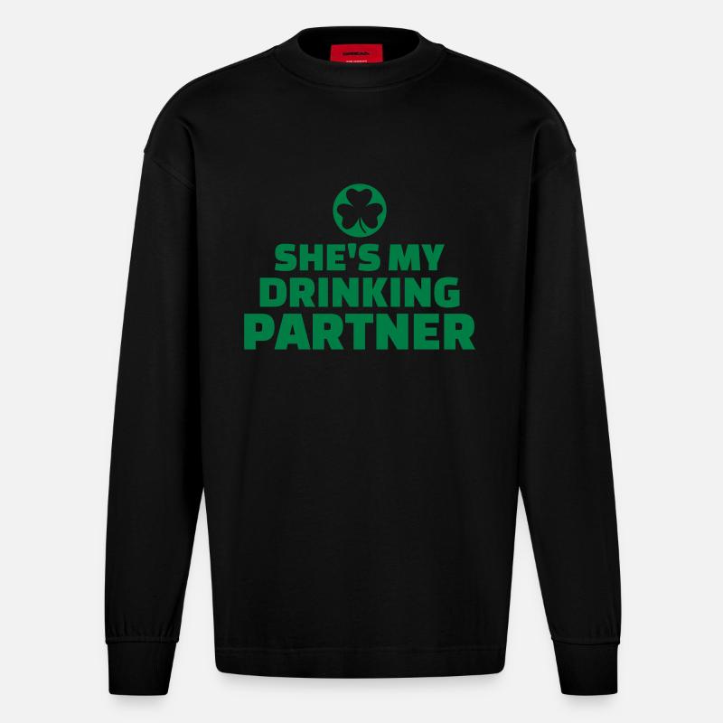 Drinking partner - Heavyweight Oversized Organic Langarmshirt Made in EU - SOLID BLACK