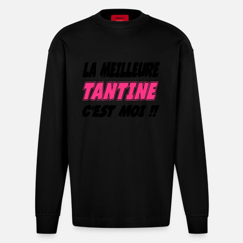 La meilleure TANTINE c'est moi !!! - Manches longues bio épais oversize fabriqué en UE - SOLID BLACK