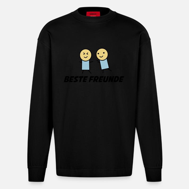 beste freunde 1 - Heavyweight Oversized Organic Langarmshirt Made in EU - SOLID BLACK