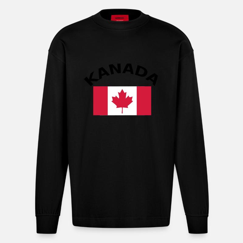 Canada, Canada, drapeau, drapeau - Manches longues bio épais oversize fabriqué en UE - SOLID BLACK