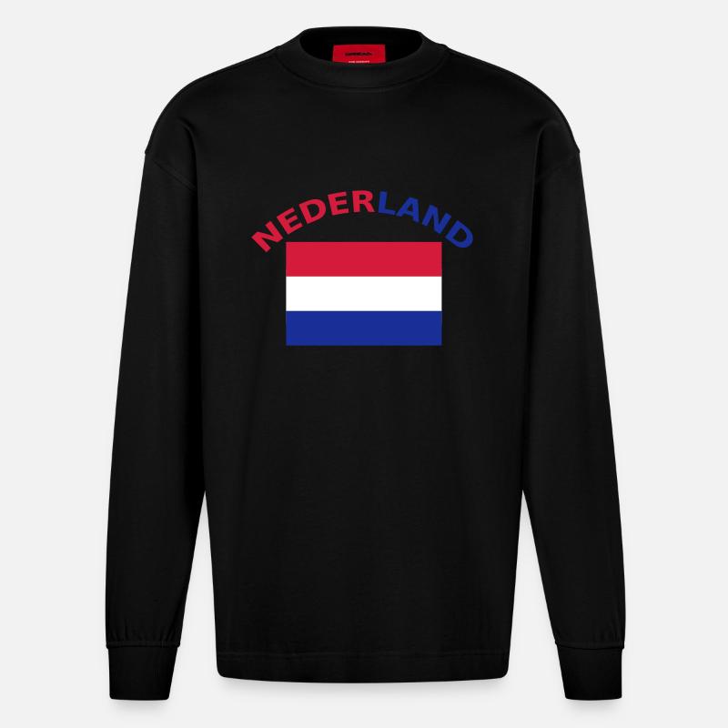 Hollande, Pays-Bas, drapeau, drapeau - Manches longues bio épais oversize fabriqué en UE - SOLID BLACK