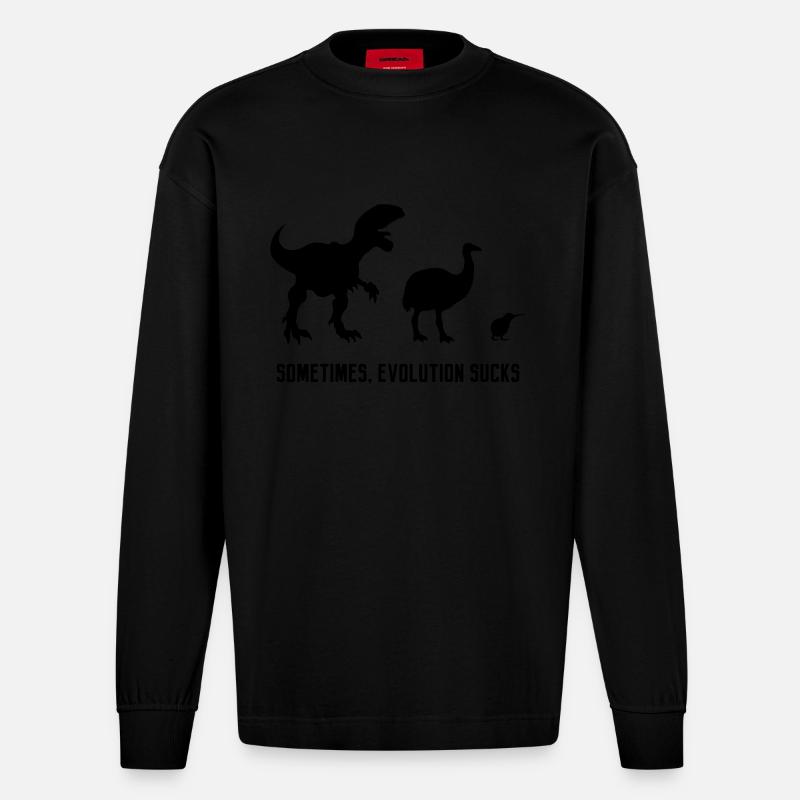 Sometimes, Evolution Sucks - Heavyweight Oversized Organic Langarmshirt Made in EU - SOLID BLACK
