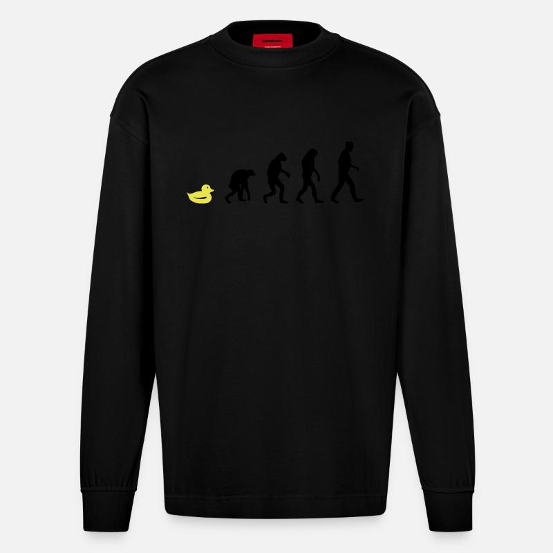 quietsche entchen evolution - Heavyweight Oversized Organic Langarmshirt Made in EU - SOLID BLACK