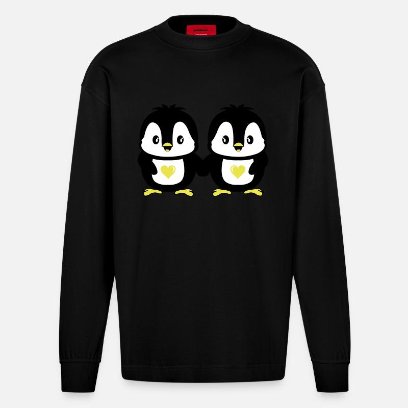 pinguine süß liebe - Heavyweight Oversized Organic Langarmshirt Made in EU - SOLID BLACK