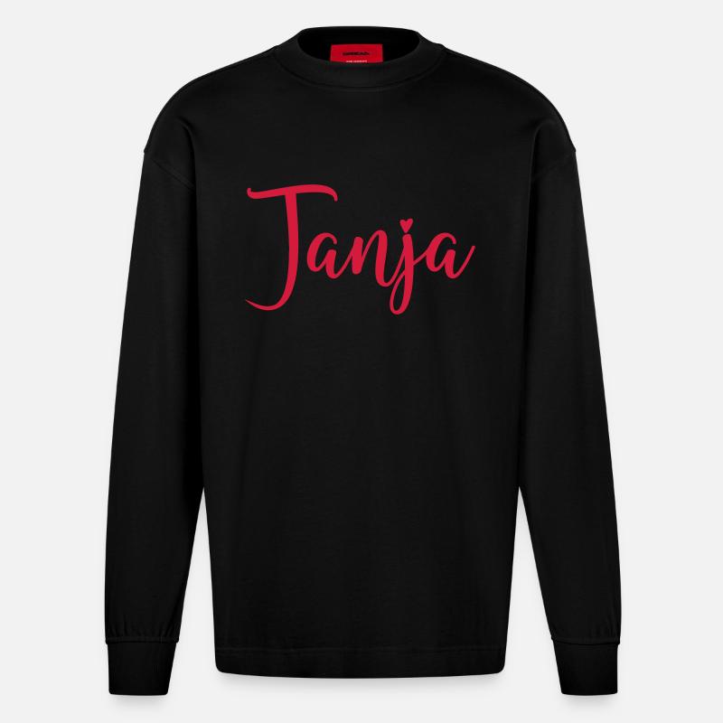name tanja - Heavyweight Oversized Organic Langarmshirt Made in EU - SOLID BLACK