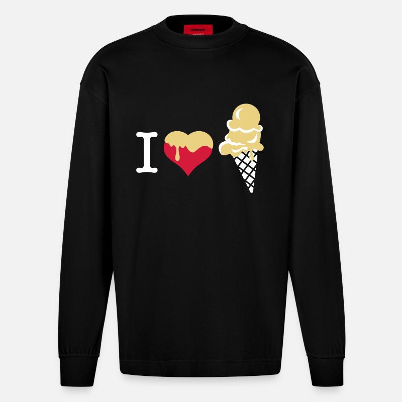 J'aime la crème glacée - Manches longues bio épais oversize fabriqué en UE - SOLID BLACK