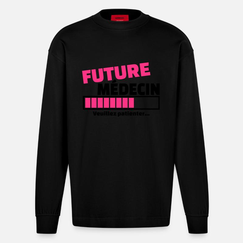 future médecin - Manches longues bio épais oversize fabriqué en UE - SOLID BLACK