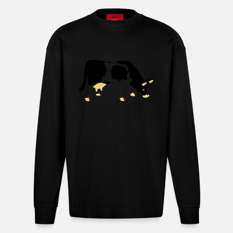 Kuh mit Löchern - Heavyweight Oversized Organic Langarmshirt Made in EU - SOLID BLACK