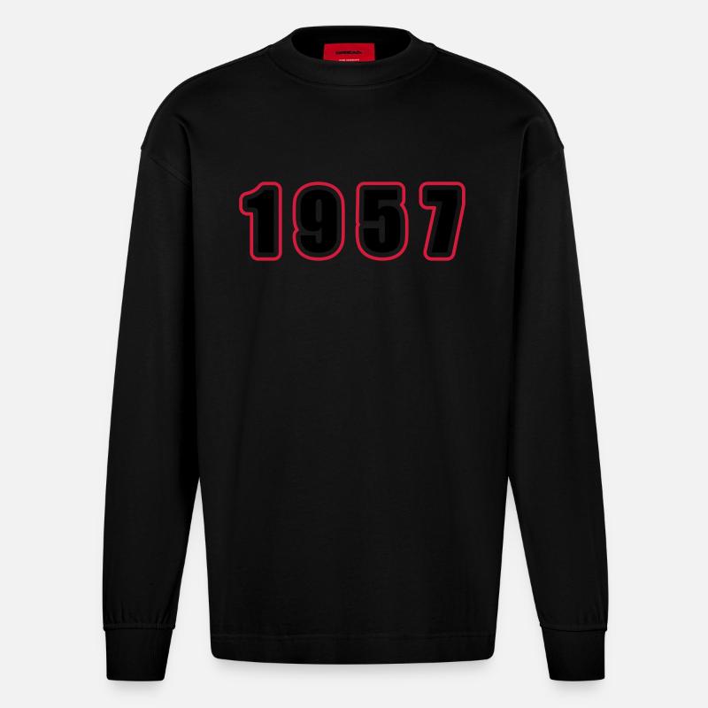 Anniversaire de l’année 1957 - Manches longues bio épais oversize fabriqué en UE - SOLID BLACK