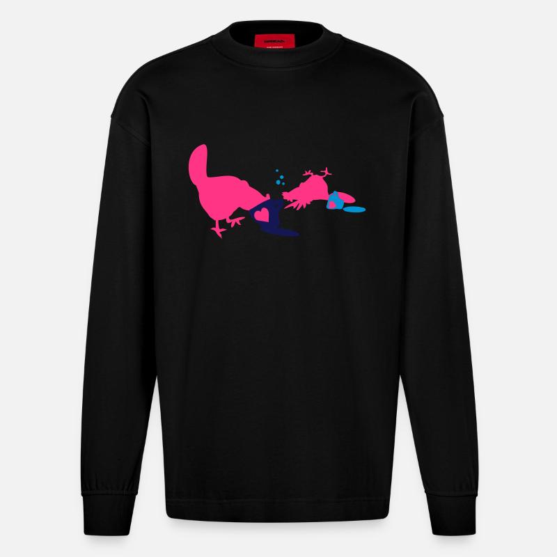 coffee addicted chicken - Heavyweight Oversized Organic Langarmshirt Made in EU - SOLID BLACK