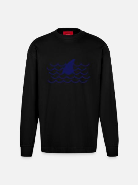 Las aletas de tiburón - Camiseta de manga larga oversize de gran gramaje y ecológica fabricada en la UE - SOLID BLACK