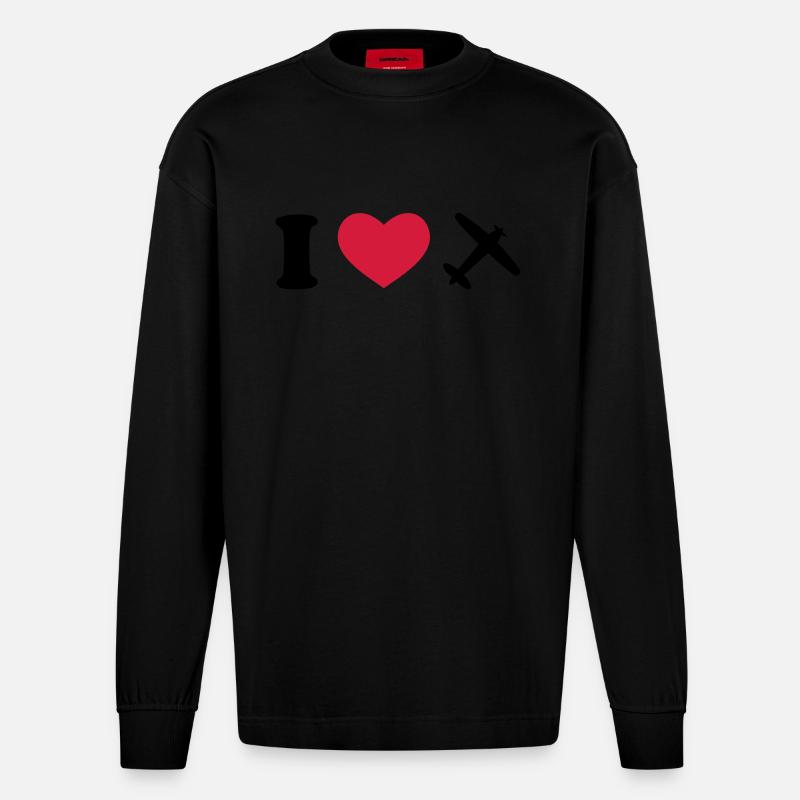 flugzeug - Heavyweight Oversized Organic Langarmshirt Made in EU - SOLID BLACK