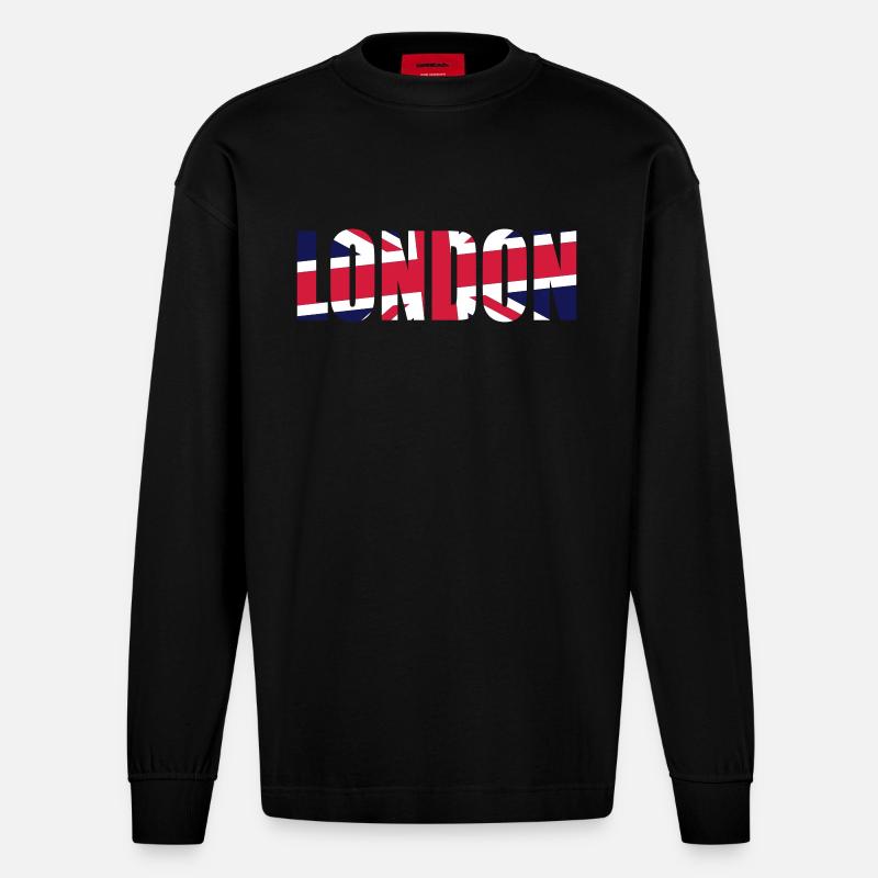 London Union Jack - Heavyweight Oversized Organic Longsleeve Shirt Made in EU - SOLID BLACK