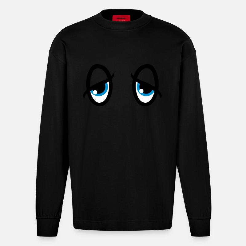 Eye comic tired - Heavyweight Oversized Organic Longsleeve Shirt Made in EU - SOLID BLACK