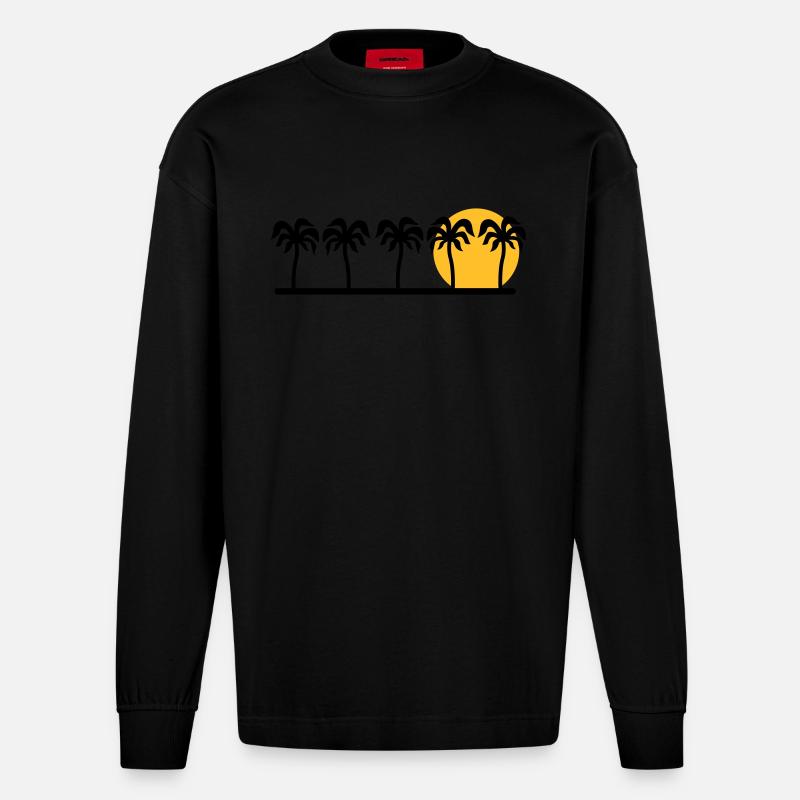 Palmen - Heavyweight Oversized Organic Langarmshirt Made in EU - SOLID BLACK