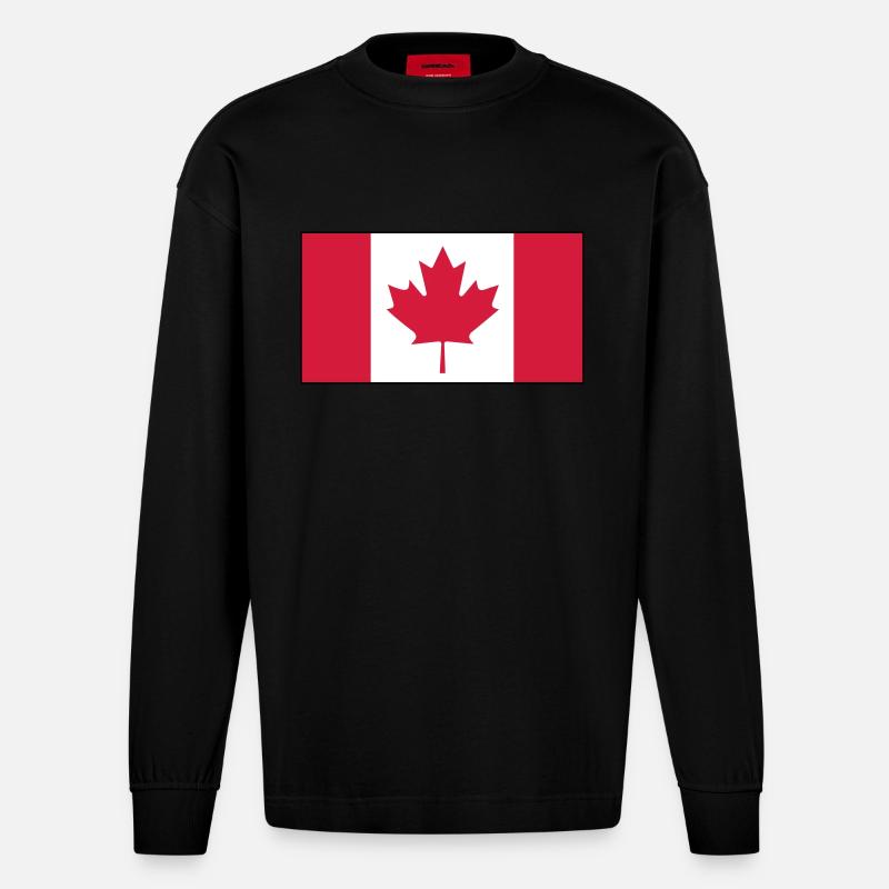 Drapeau du Canada - Manches longues bio épais oversize fabriqué en UE - SOLID BLACK