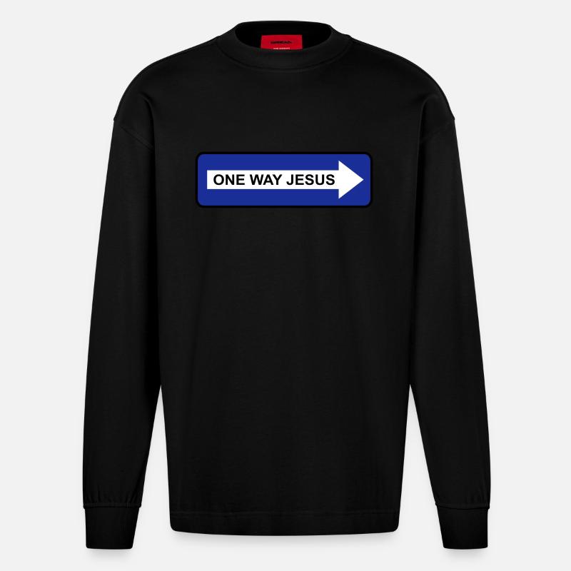 One Way Jesus - Heavyweight Oversized Organic Langarmshirt Made in EU - SOLID BLACK
