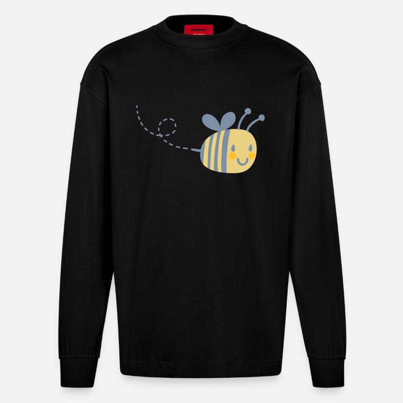 Biene mit Flugbahn - Heavyweight Oversized Organic Langarmshirt Made in EU - SOLID BLACK