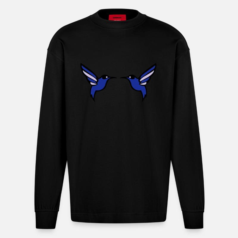 kolibri vogel 2 - Heavyweight Oversized Organic Langarmshirt Made in EU - SOLID BLACK
