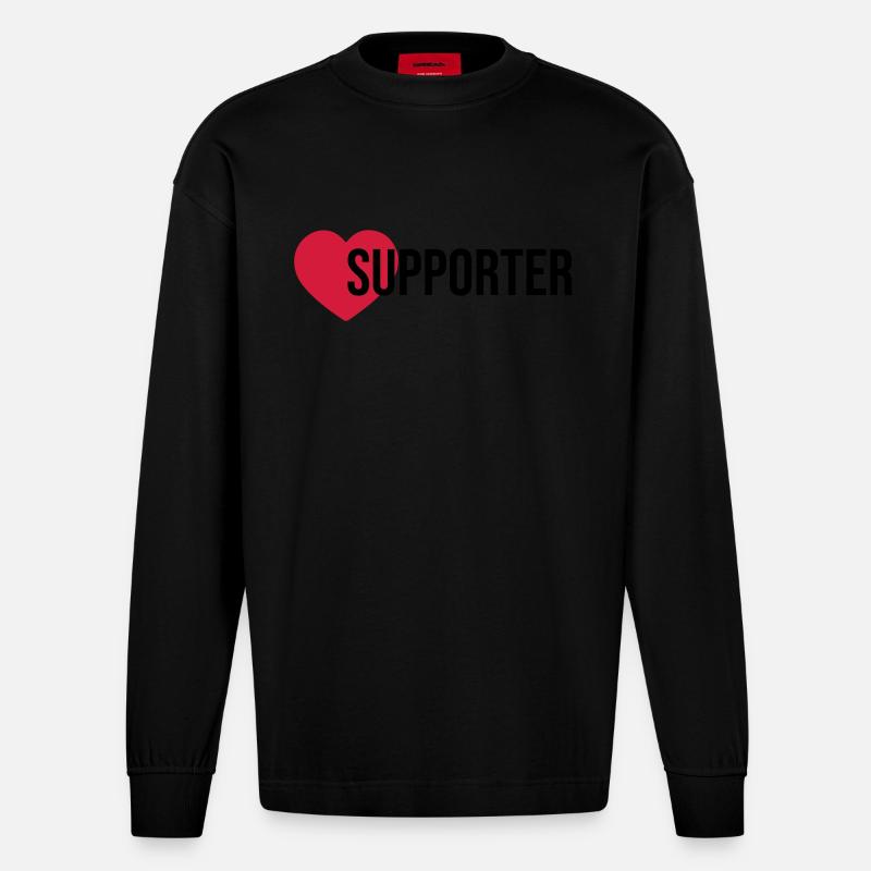 Supporter Herz - Heavyweight Oversized Organic Langarmshirt Made in EU - SOLID BLACK