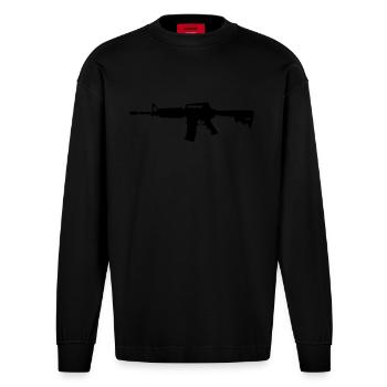 Rifle M-16 - Heavyweight Oversized Organic Longsleeve Shirt Made in EU - SOLID BLACK - Front