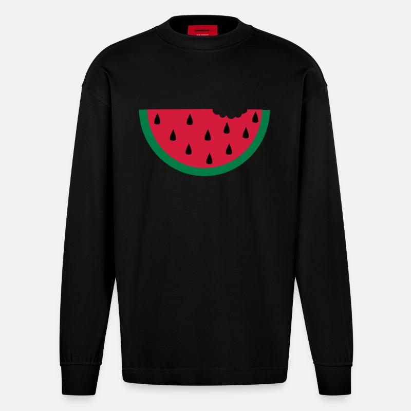 fruit pastèque pastèque - Manches longues bio épais oversize fabriqué en UE - SOLID BLACK