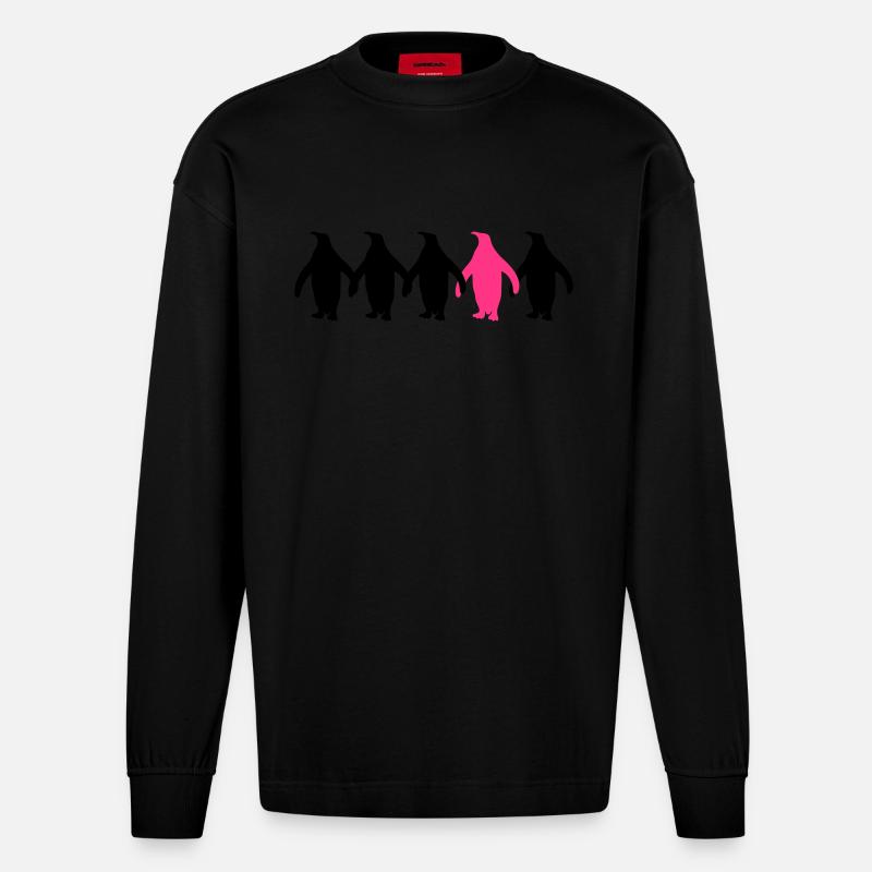 Be Different Pinguine Muster Lustig - Heavyweight Oversized Organic Langarmshirt Made in EU - SOLID BLACK