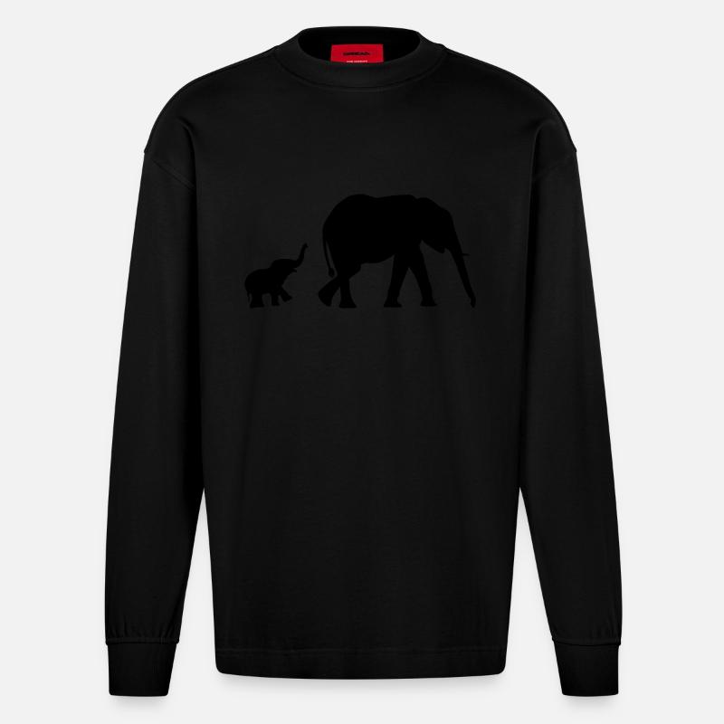Elephant Illustration - Heavyweight Oversized Organic Langarmshirt Made in EU - SOLID BLACK