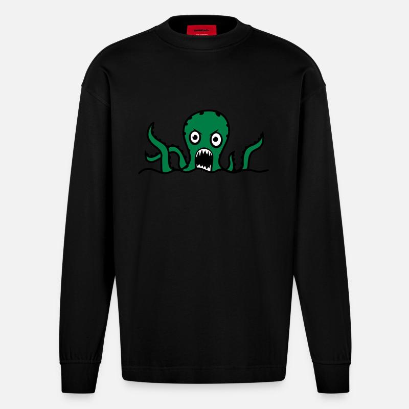 Octopus - Heavyweight Oversized Organic Langarmshirt Made in EU - SOLID BLACK
