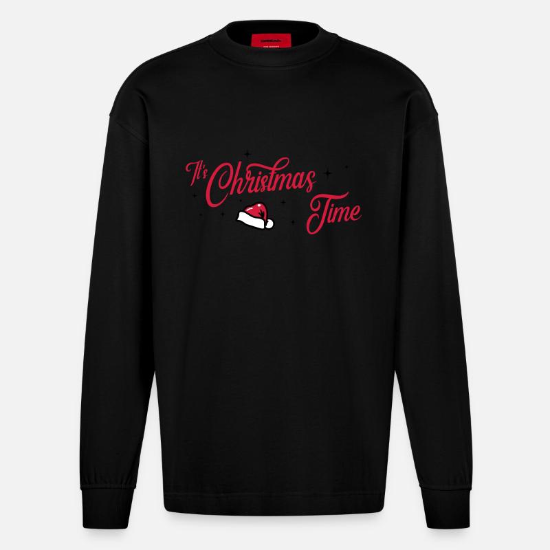 Période de Noël - Manches longues bio épais oversize fabriqué en UE - SOLID BLACK