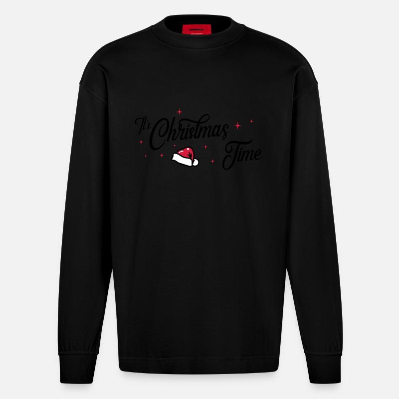 Période de Noël - Manches longues bio épais oversize fabriqué en UE - SOLID BLACK