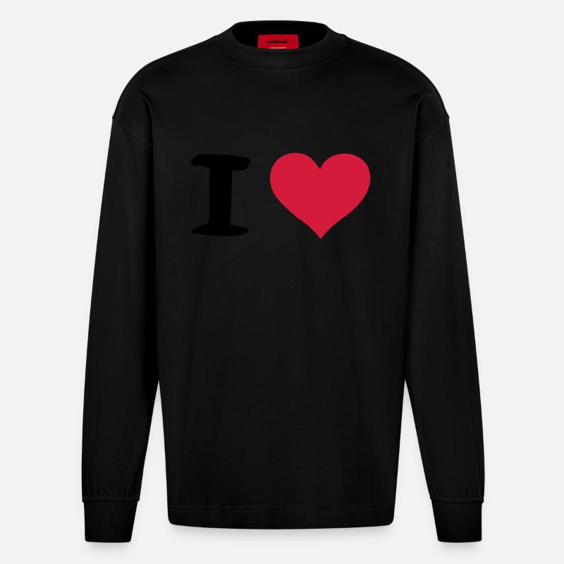 i heart - Heavyweight Oversized Organic Langarmshirt Made in EU - SOLID BLACK