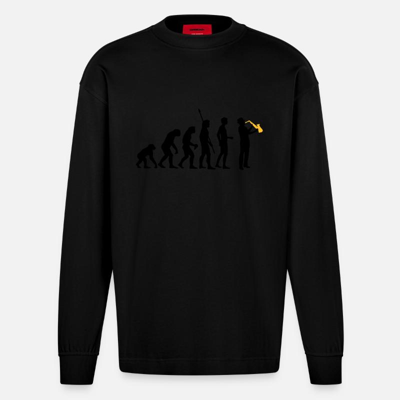 evolution_saxophon_a_2 - Heavyweight Oversized Organic Longsleeve Shirt Made in EU - SOLID BLACK