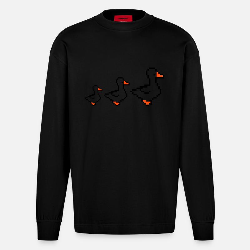 pixel enten - Heavyweight Oversized Organic Langarmshirt Made in EU - SOLID BLACK