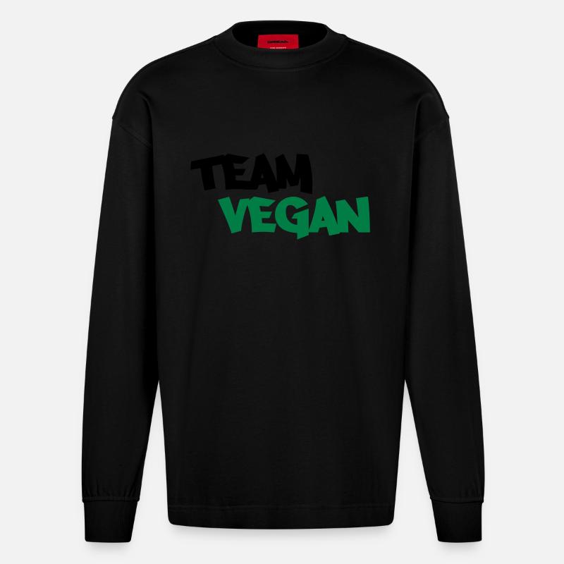 Team Vegan - Heavyweight Oversized Organic Langarmshirt Made in EU - SOLID BLACK
