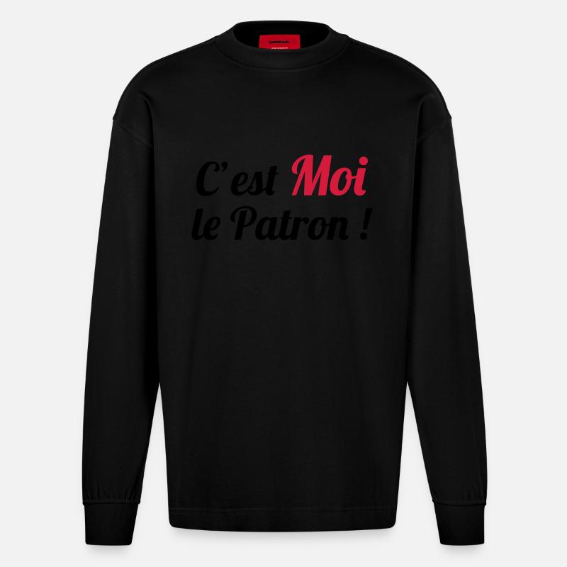 c'est MOI le Patron ! - Heavyweight Oversized Organic Langarmshirt Made in EU - SOLID BLACK