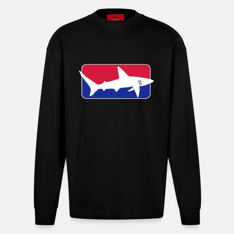 league_shark x_vec_3 de - Heavyweight Oversized Organic Langarmshirt Made in EU - SOLID BLACK