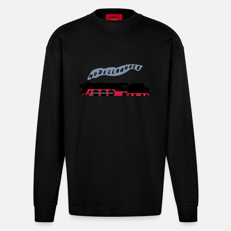 Modellbahner 2 - Heavyweight Oversized Organic Langarmshirt Made in EU - SOLID BLACK
