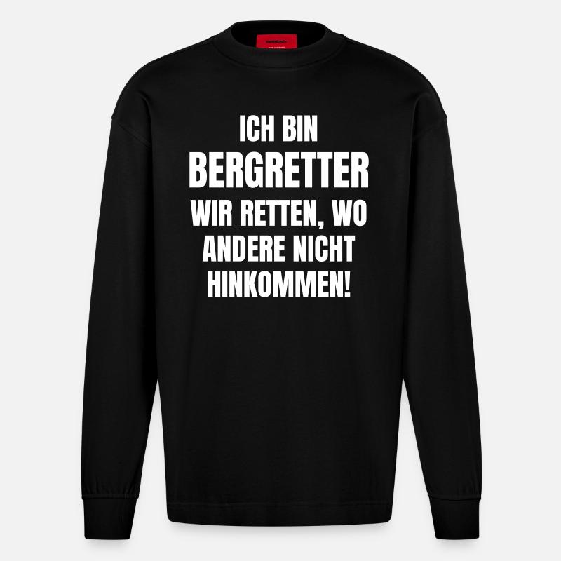 Ich bin Bergretter. - Heavyweight Oversized Organic Langarmshirt Made in EU - SOLID BLACK