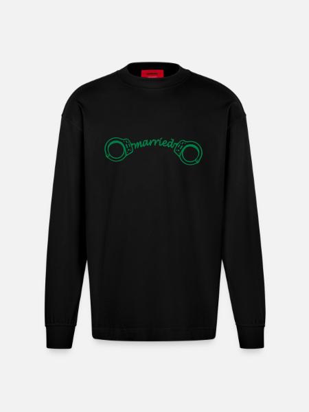 Just Married - Heavyweight Oversized Organic Langarmshirt Made in EU - SOLID BLACK