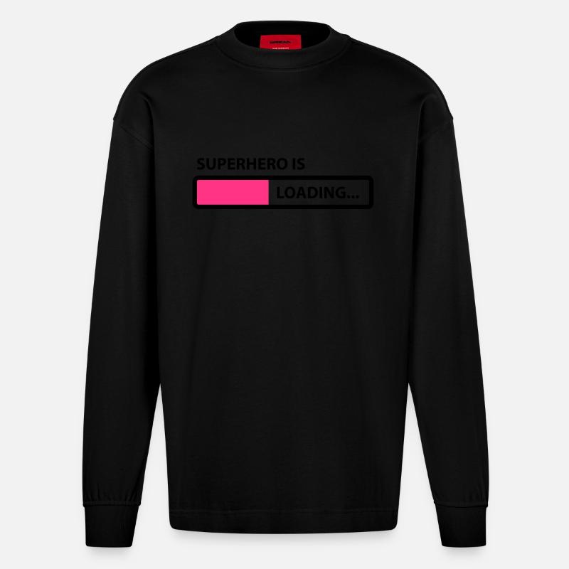 superhero is loading - Heavyweight Oversized Organic Langarmshirt Made in EU - SOLID BLACK