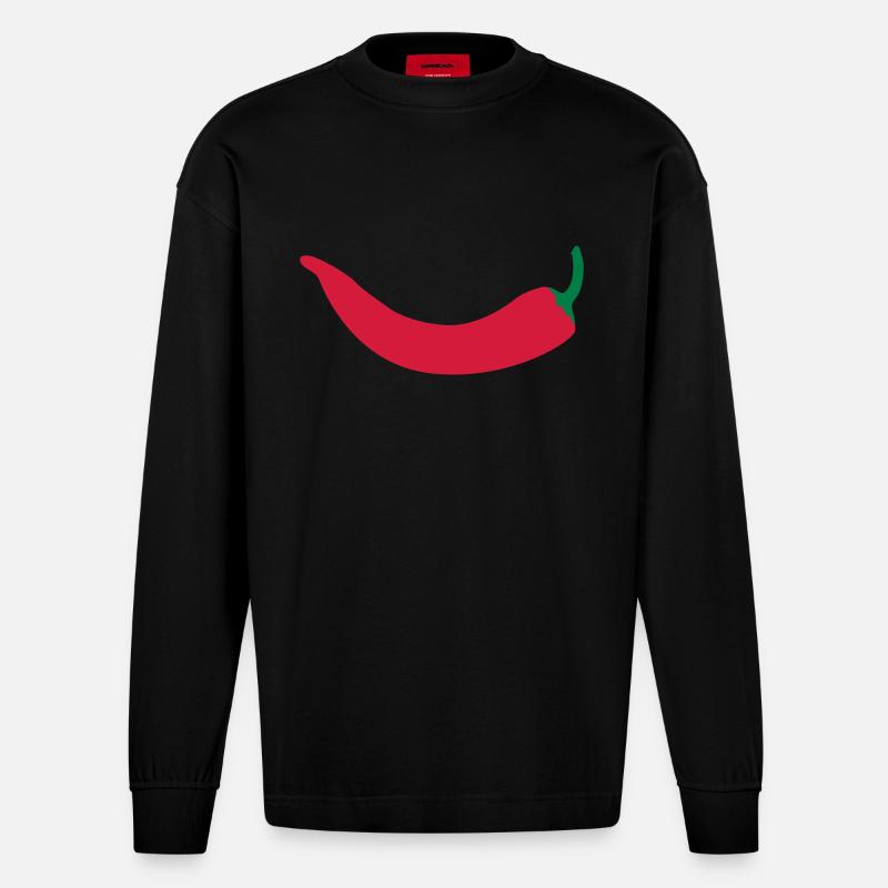 Chili, Chilischote - Heavyweight Oversized Organic Langarmshirt Made in EU - SOLID BLACK