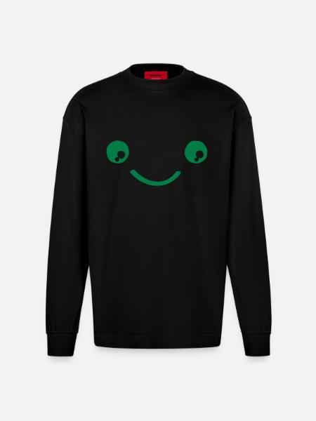 smileface - Heavyweight Oversized Organic Langarmshirt Made in EU - SOLID BLACK