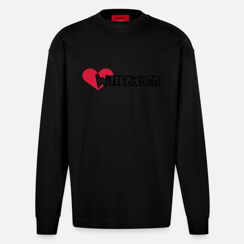 Herzlich Willkommen (2c) - Heavyweight Oversized Organic Longsleeve Shirt Made in EU - SOLID BLACK