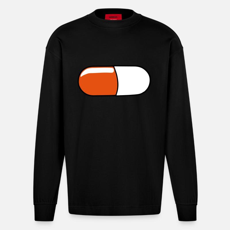 rote Pille - Heavyweight Oversized Organic Langarmshirt Made in EU - SOLID BLACK