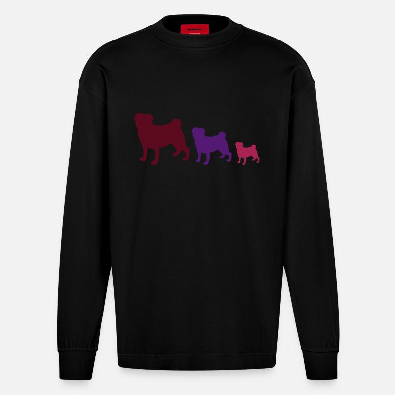 Drei Möpse Lila - Heavyweight Oversized Organic Langarmshirt Made in EU - SOLID BLACK