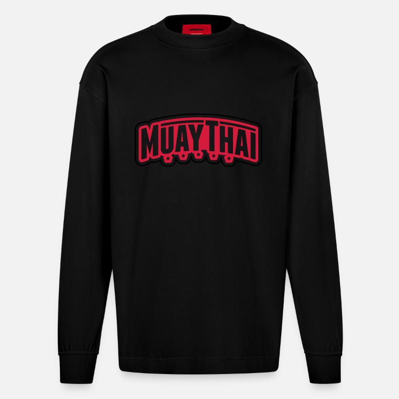muay_thai_gn2 - Heavyweight Oversized Organic Langarmshirt Made in EU - SOLID BLACK