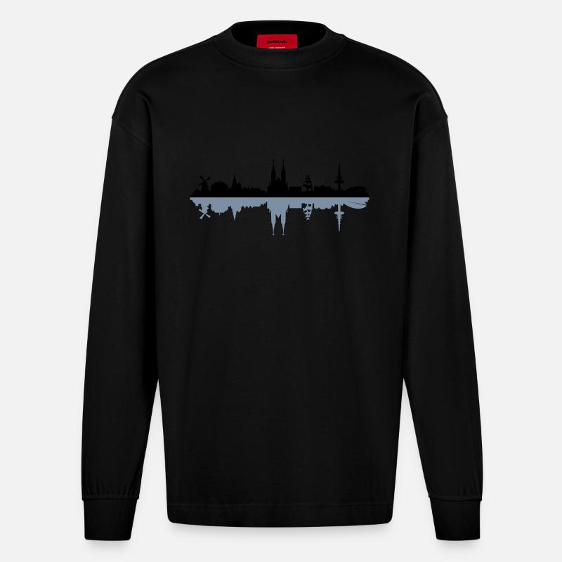 Skyline Bremen Schatten - Heavyweight Oversized Organic Langarmshirt Made in EU - SOLID BLACK