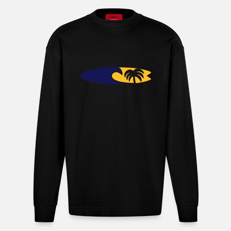 Planche de surf Vague, Palmier, - Manches longues bio épais oversize fabriqué en UE - SOLID BLACK