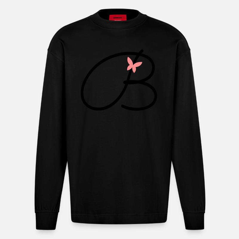 Lettre B Lettre initiale Papillon - Manches longues bio épais oversize fabriqué en UE - SOLID BLACK